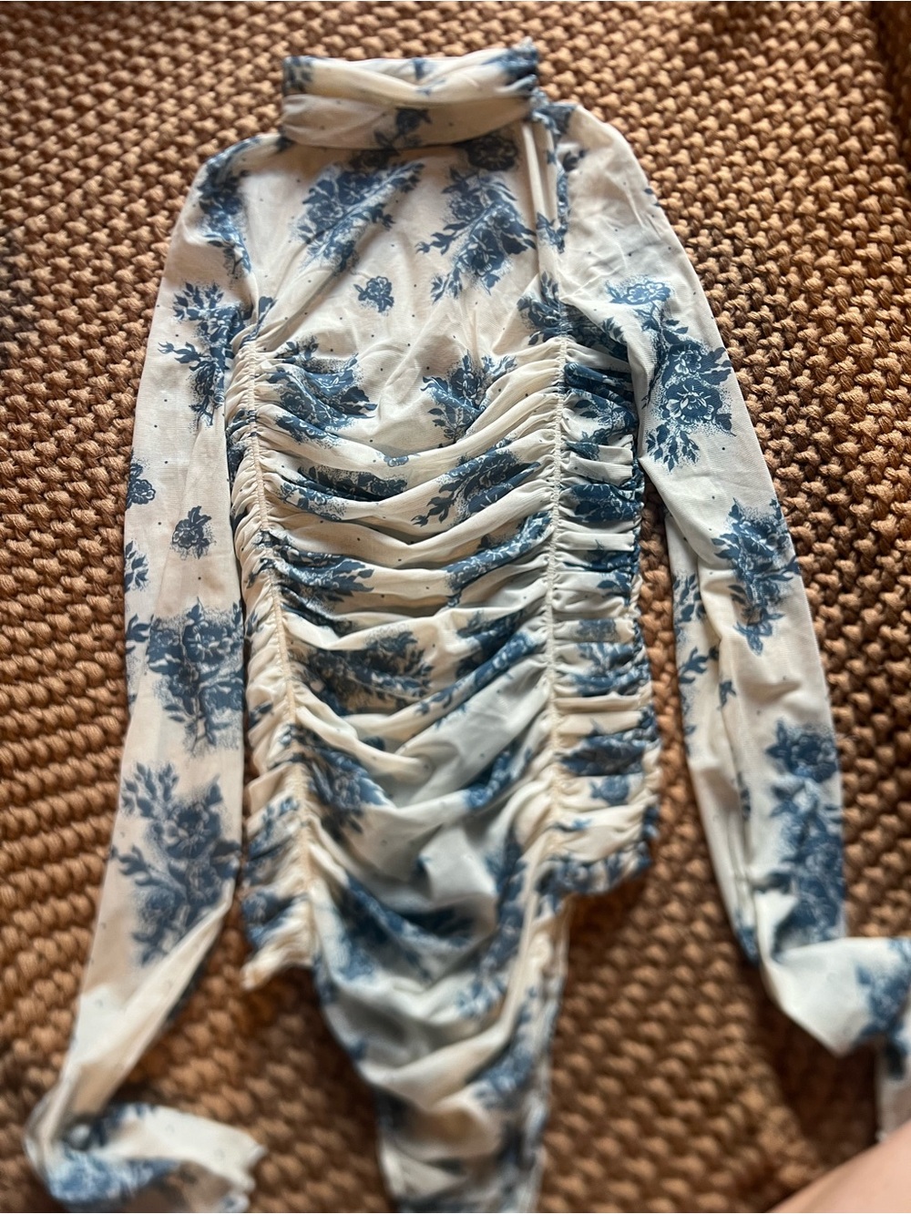 Intimately Free People Blue Floral Ruched Bodysuit Size S
